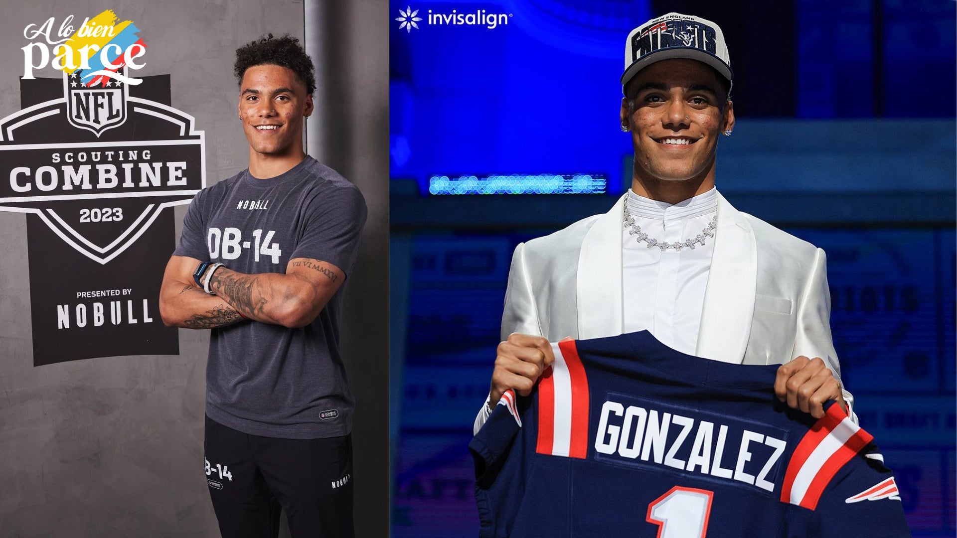 Christian González posando con su uniforme de fútbol americano en el campo de juego