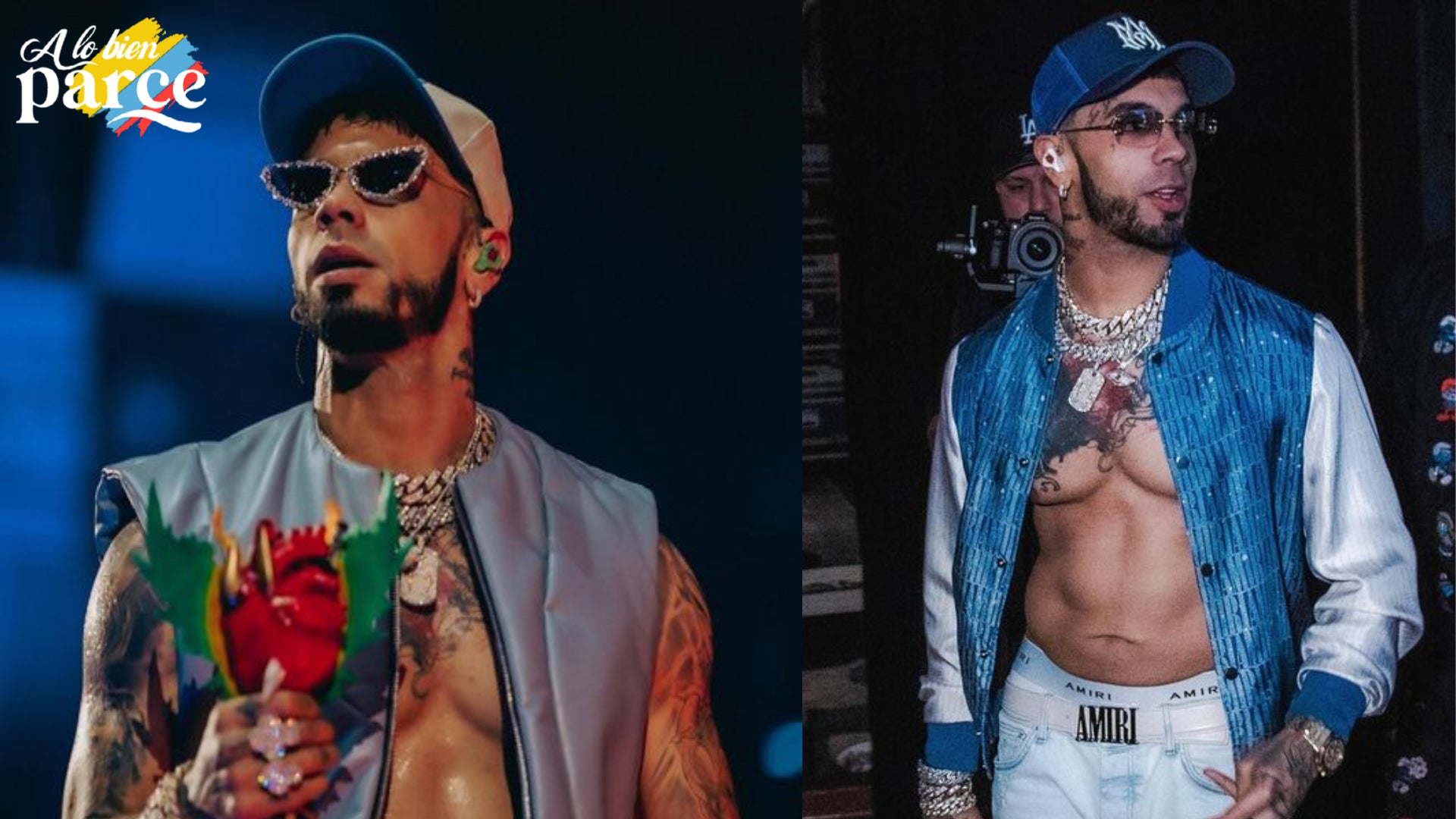 Fotografía de Anuel, el carismático cantante de música urbana, durante una actuación en vivo, irradiando energía y pasión en el escenario.