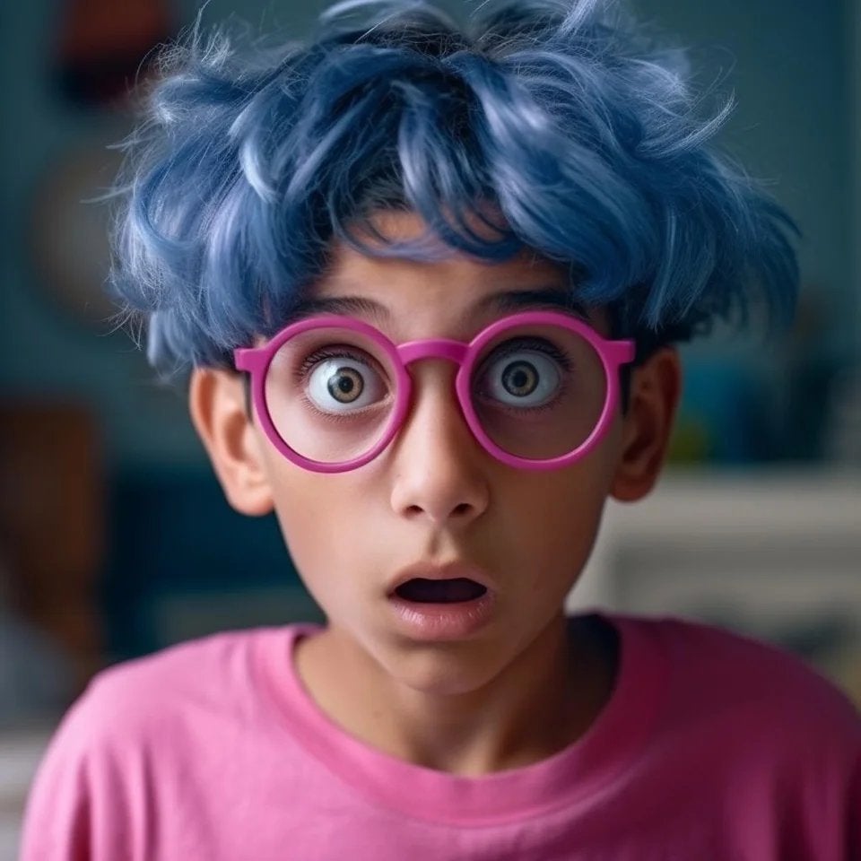 Milhouse en la vida real con sus gafas y pelo azul