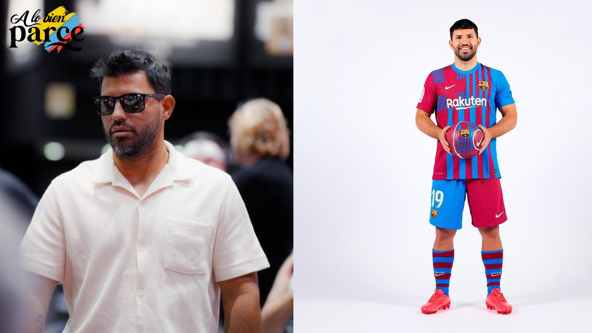 Sergio Agüero posando con la camiseta de su equipo