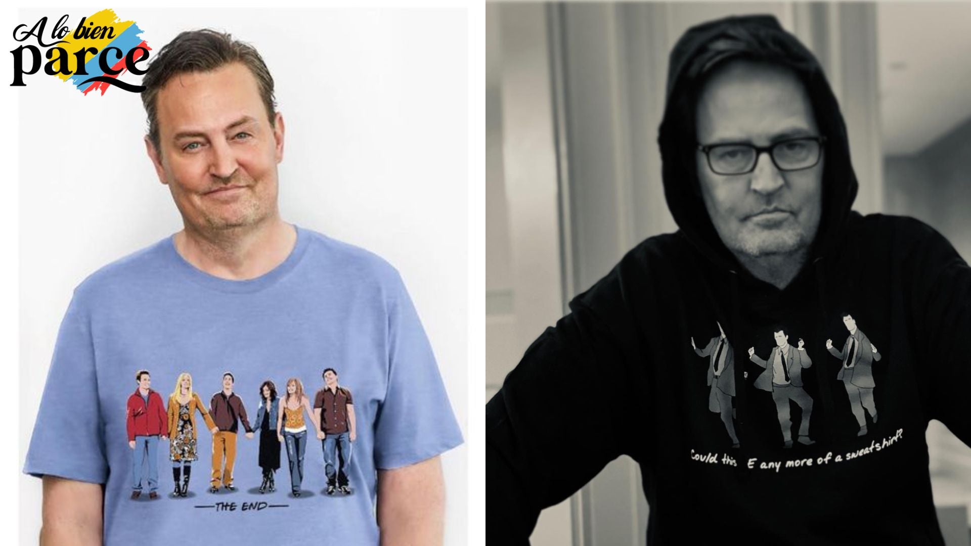 Imagen de Matthew Perry, conocido por su papel como Chandler Bing en 'Friends,' sonriendo ante las cámaras.